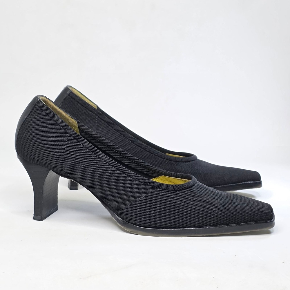 Donald J Pliner Lamir Black Fabric Square Toe Block Heel Pumps Womens 8.5 Casual
